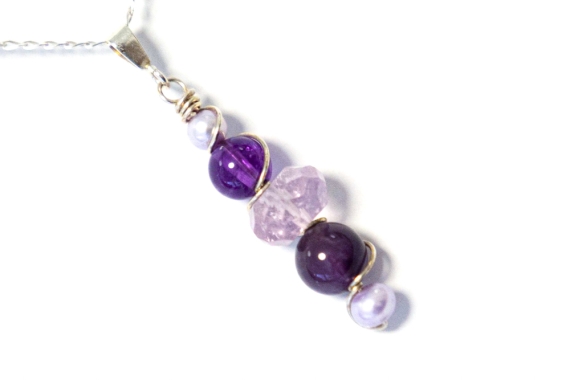Mixed Amethyst Bead and Pearl Pendant  
